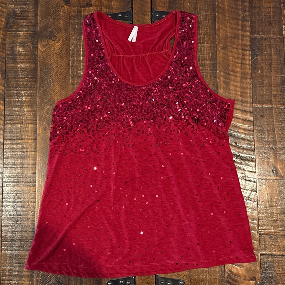 Vanity Red Sequin Racerback Tank Top Women’s XL